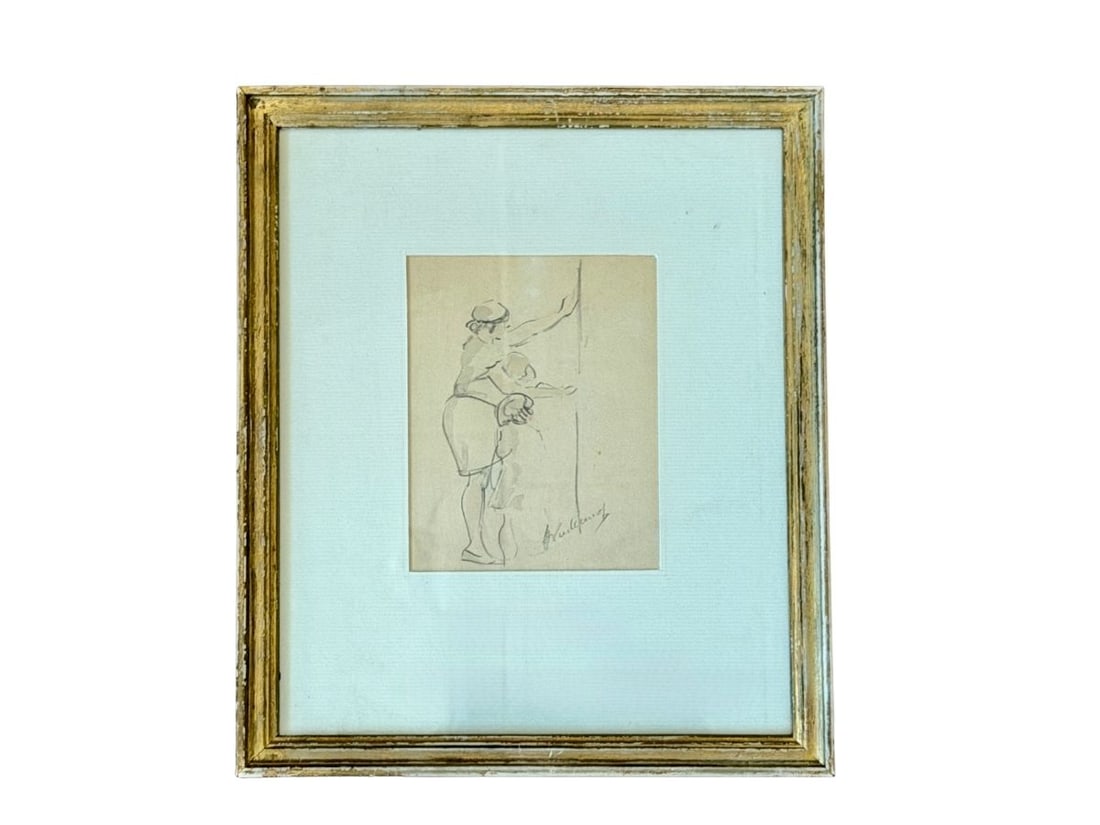 Auguste Vuillemot (1883–1970) Mother and Children, Watercolor, Pen and Ink Drawing, Signed Lower (1 of 7)