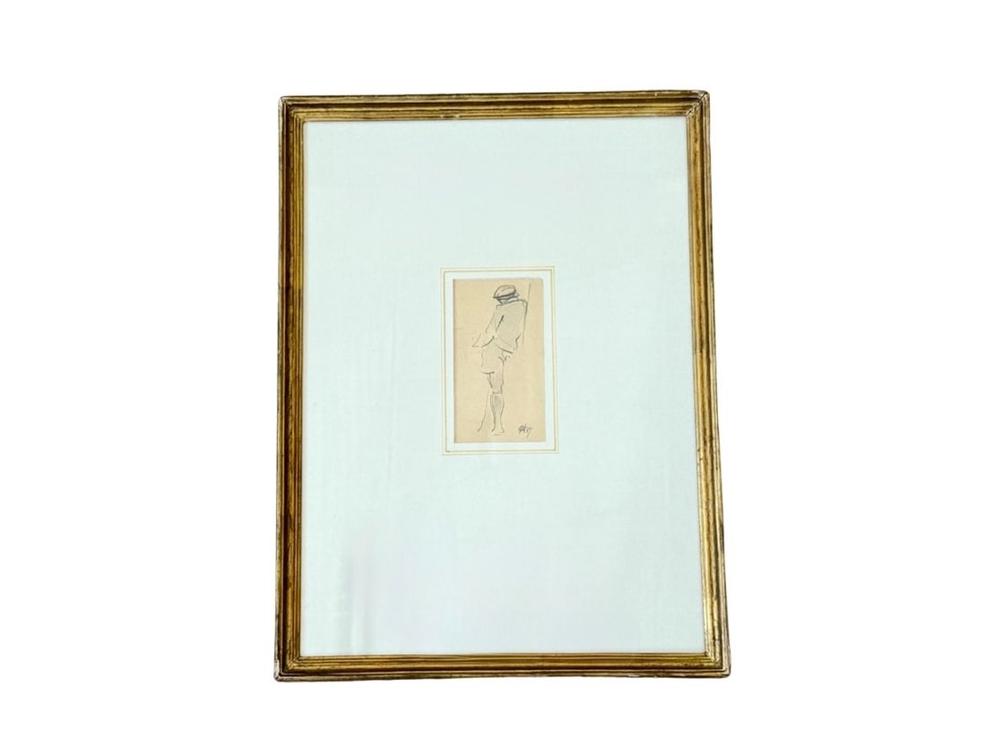 Auguste Vuillemot (1883–1970) Man Leaning, Watercolor, Pen and Ink Drawing, Signed Lower Right (1 of 5)