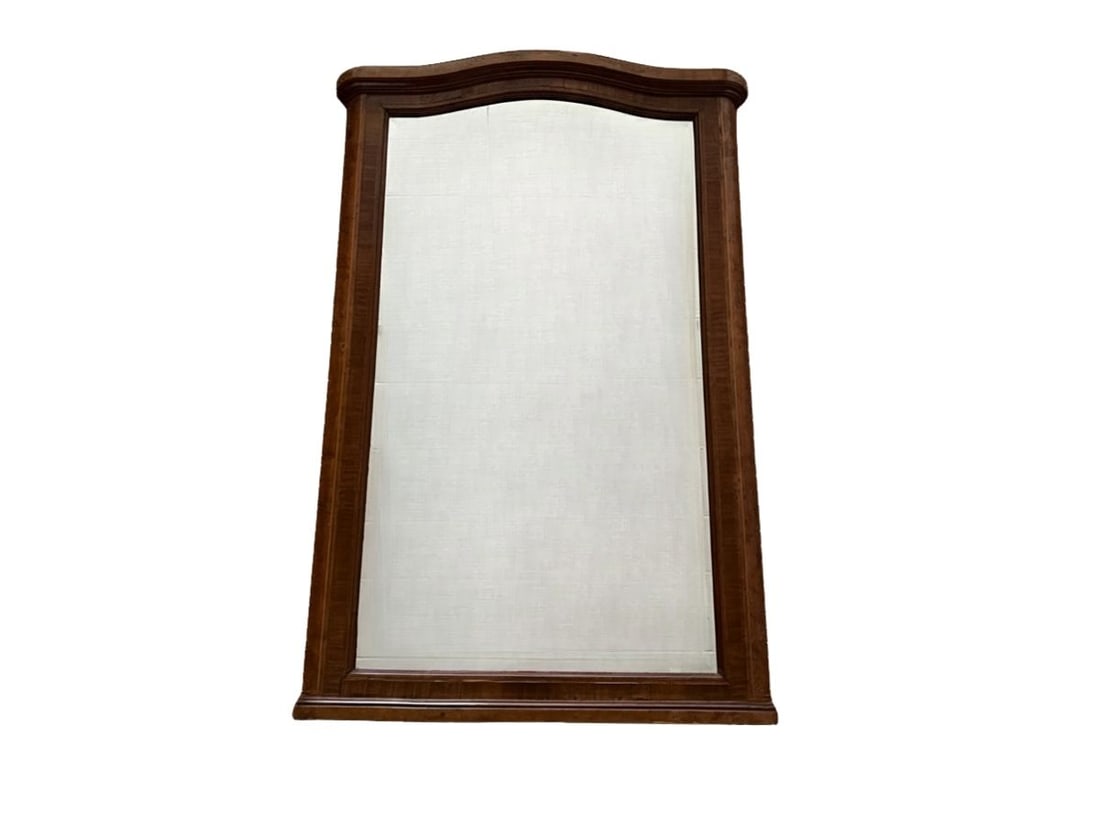 Burlwood Arched Mirror with Beveled Glass: 36 in w x 55 in h x 3 in d