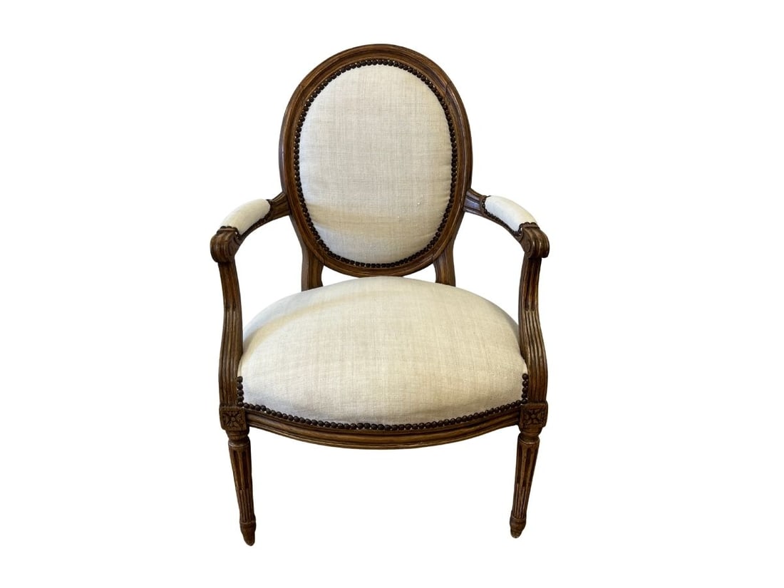 Louis XVI Style Armchair: 22.25in w x 22in d x 35.75in hseat height