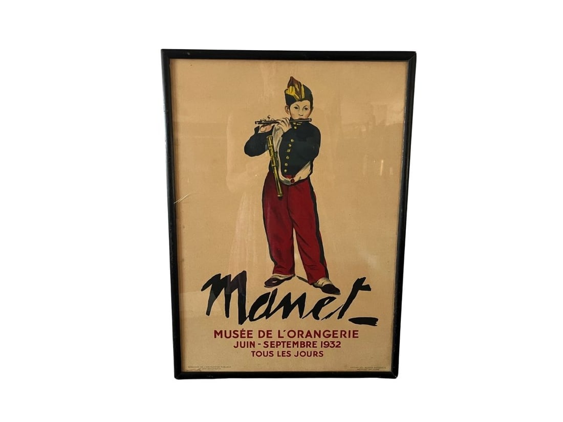 Rare 1932 Vintage Lithograph Exhibition Poster for Édouard Manet's Le Fifre (The Young Flautist): 15.125in w x 21.25in h x .75in d