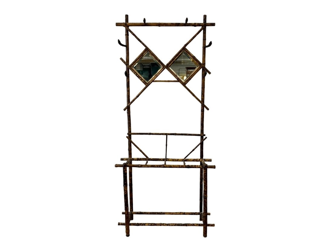 Bamboo Form Hall Tree: 34 in w x 13 in d x 76.25 in h. 26 in h to umbrella holder.