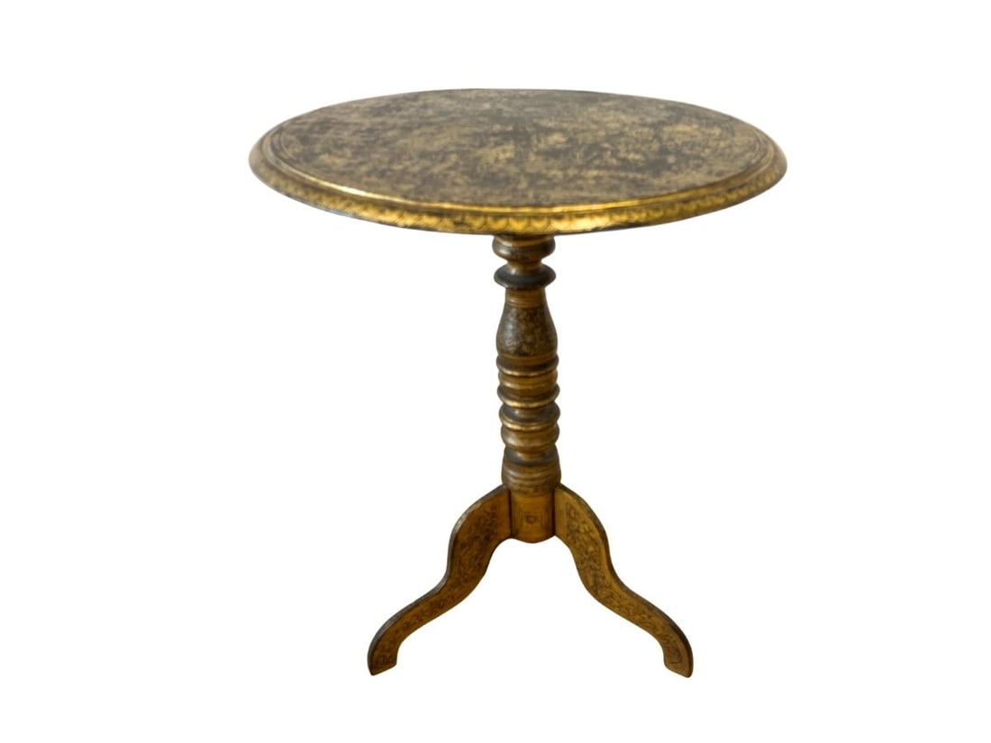 Anglo Chinese Lacquer Work Tilt-Top Table: 21in diameter x 27in h