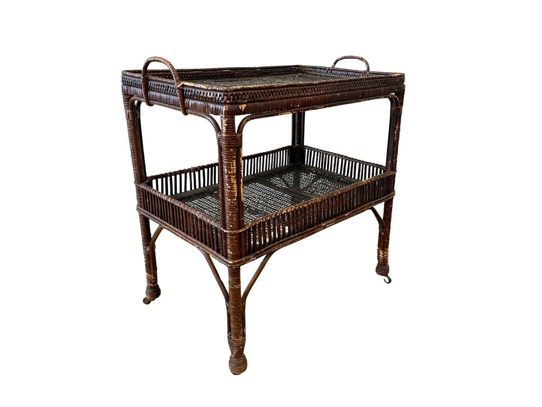 Rattan 2 Tier Bar Cart: 31in w x 19in d x 32in h