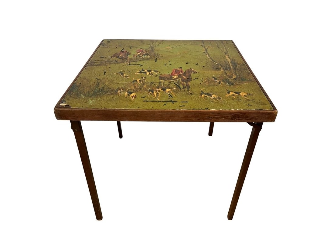 Folding Painted Card Table by B.Y. Acker: 30in square x 27.5in h
