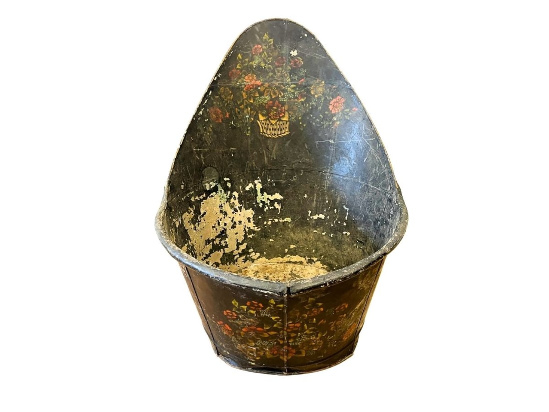 Antique Painted Coal or Ash Bucket: 22.25in w x 27in d x 28in h