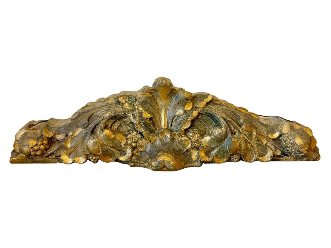 Antique French Gilded Pediment: 22in w x 3in d x 5.35in h