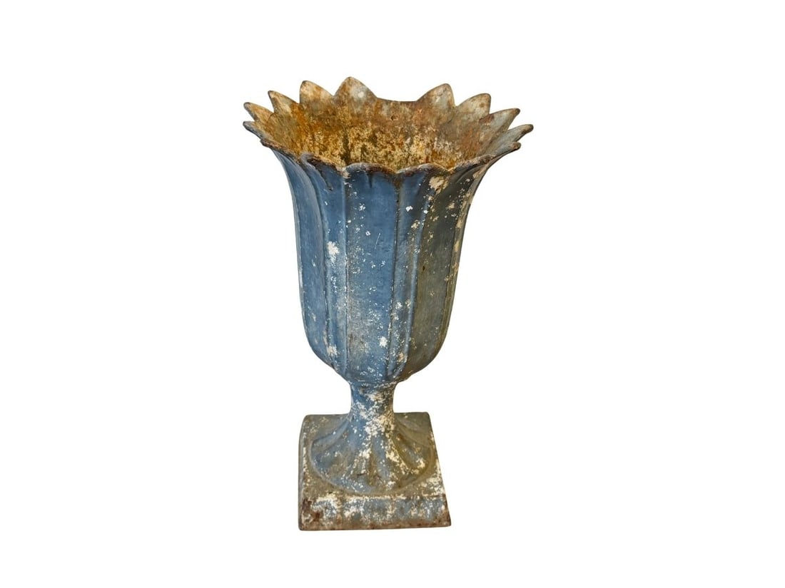 Antique French Floral Form Garden Urn: 9.5in diameter x 15in h