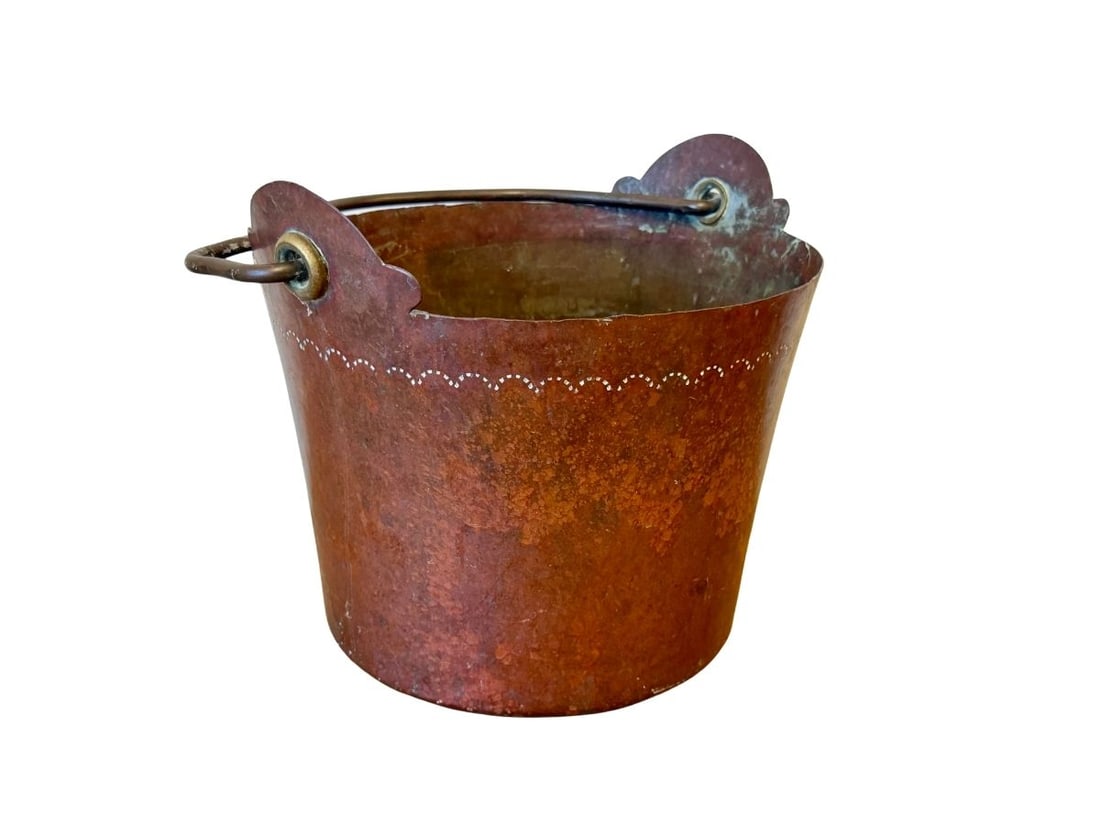 Antique Coal Bucket: 10.5in w x 10in d x 8.5in h, with handle 14in h