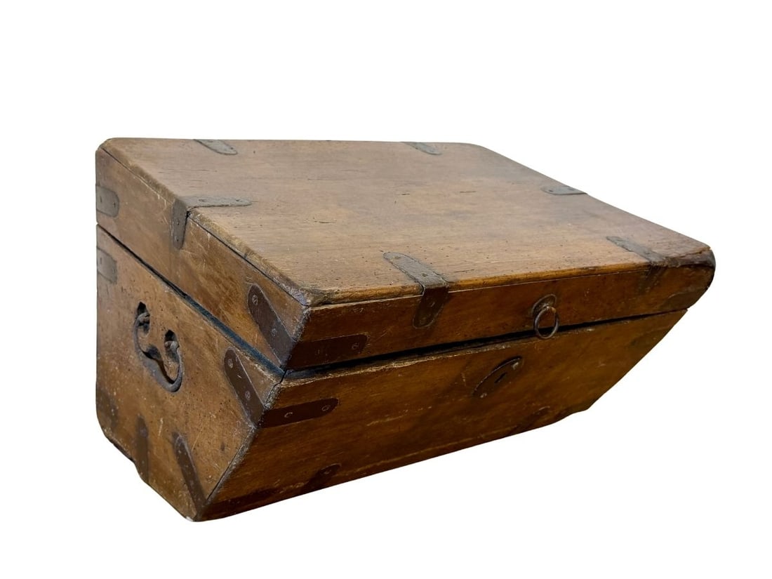 Antique Iron Clad Chest: 19.5in w x 15in d x 13in h