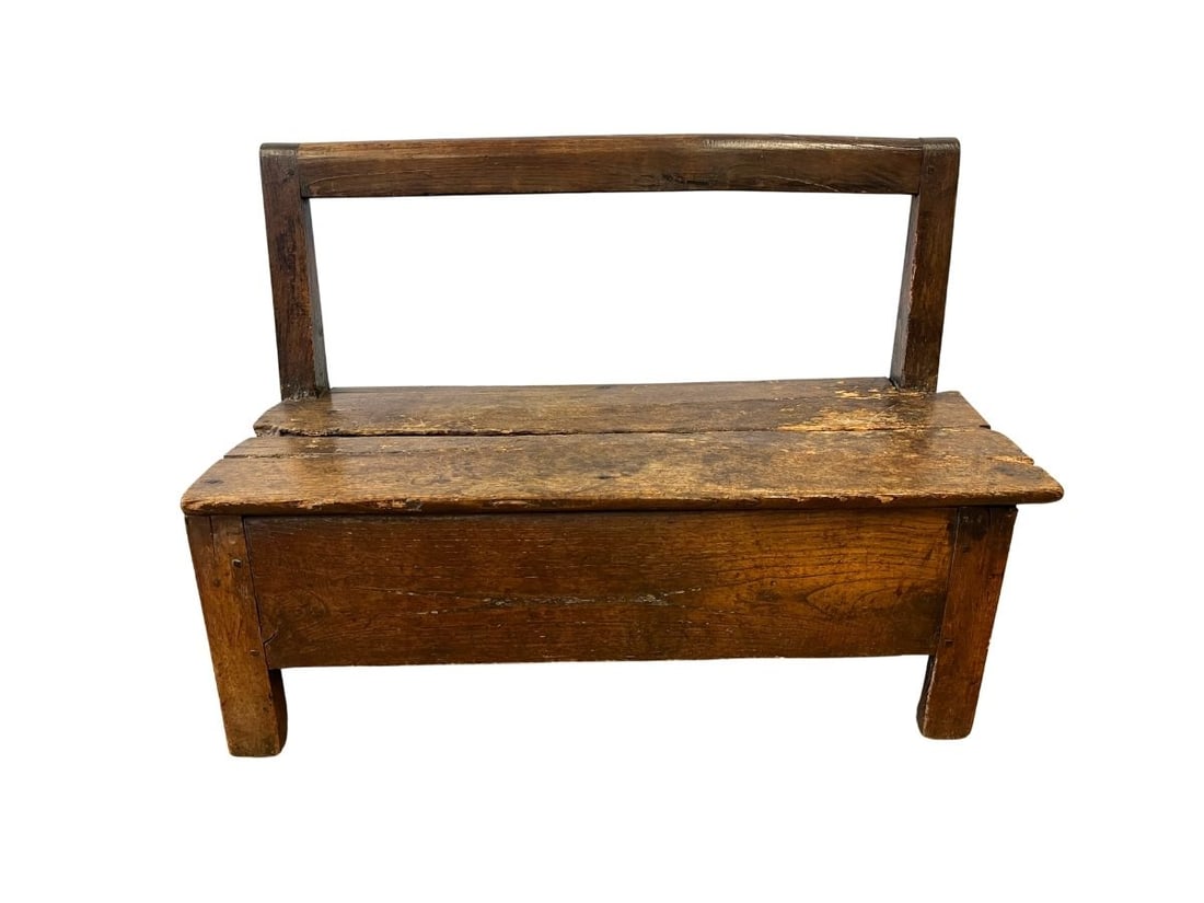 Antique Hall Bench: 36.25in w x 14.75in d x 26in, seat height 13.5in