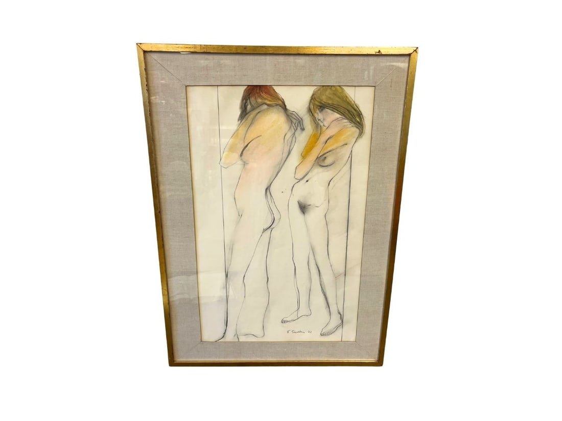 Original Figurative Sketch of Two Females, Signed and Dated Lower Right (1 of 2)