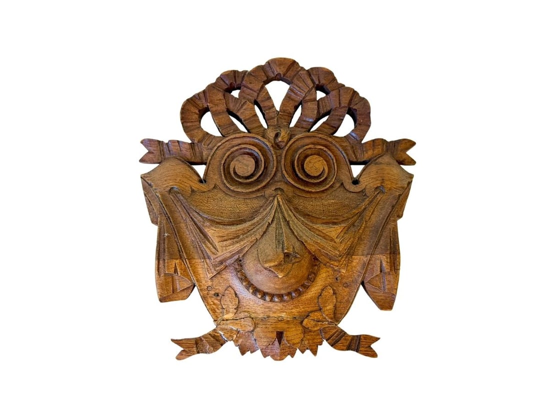 Antique French Carved Wood Pediment: 10in w x11in h x 2in d