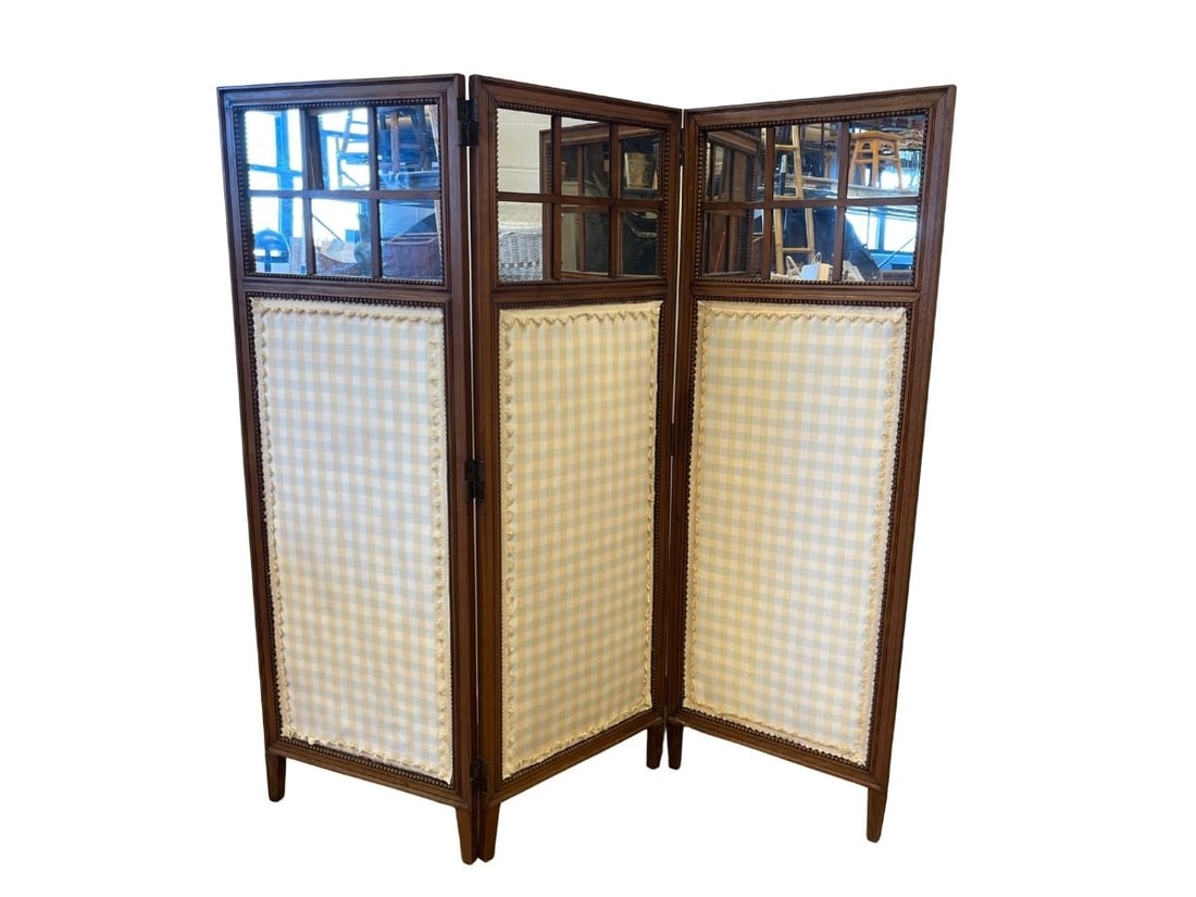 Wooden Privacy Screen Upholstered and Mirrored: 52in w x .825in d x 48.75in h