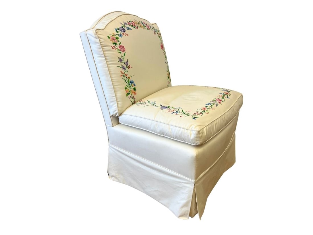 Slipper Chair with Floral Details: 21.5in w x 24in d x 32in hseat height 19.5in