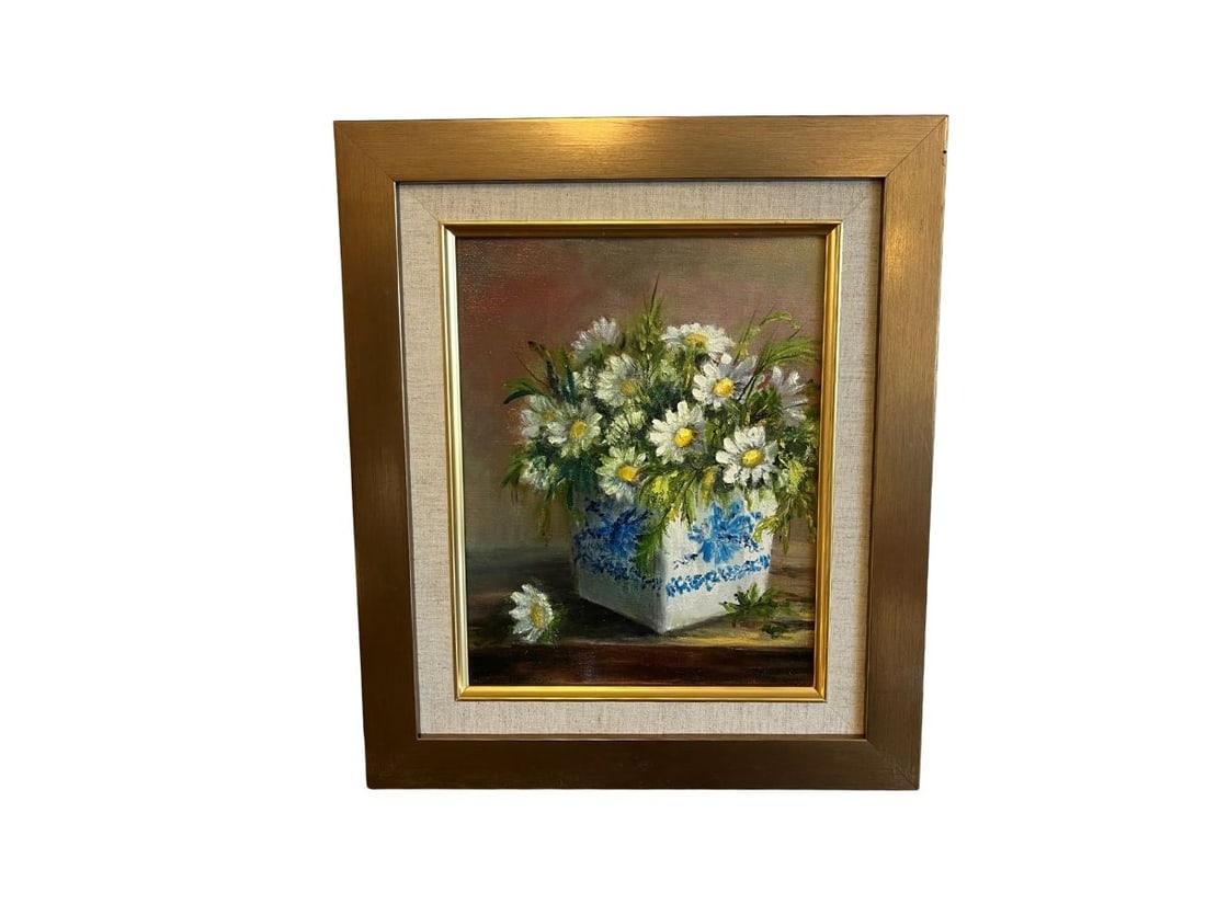 Lucie Anderes Vase of Flowers Oil Painting: 12in w x 14in h x 1in d