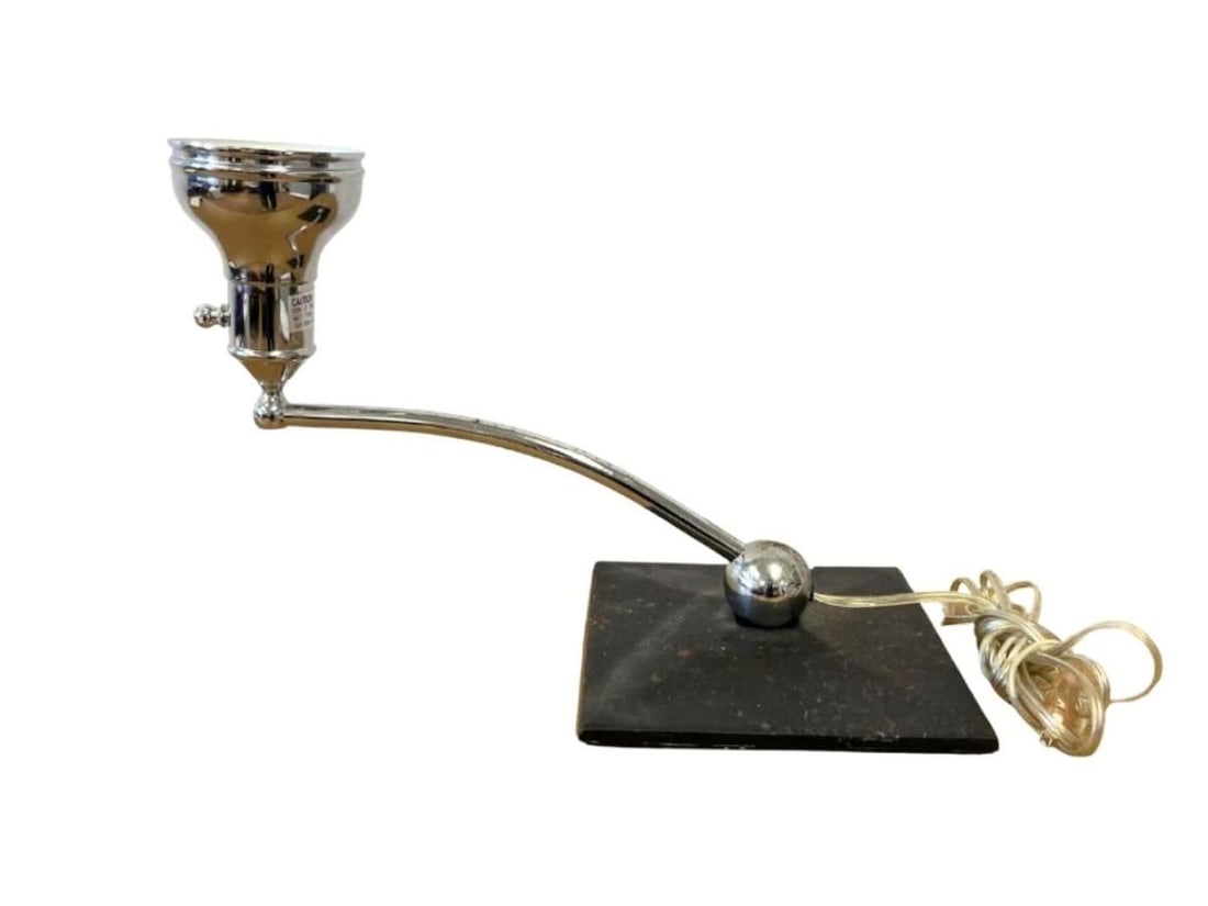 Mid Century Swing Arm Lamp: Base 9.25in w x 9.25in dArm extension 14inOverall height 12.5in