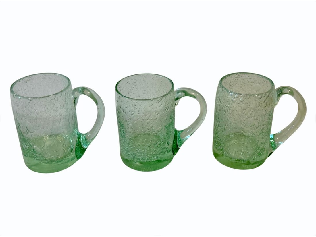 Verrerie de Biot Glassware Green Mugs, Set of 3: 5in w x 3in d x 5in h