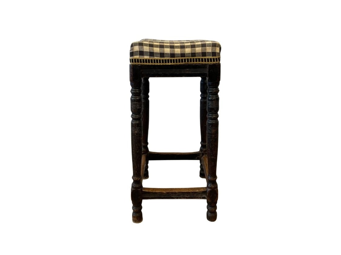 Antique Small Black and White Checkered Stool: 10in square x 24in h
