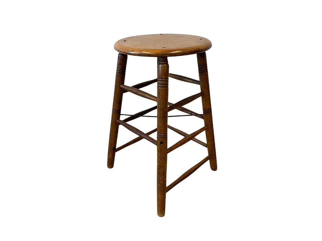 Vintage Round Wood Stool: 14in diameter x 24.5in h