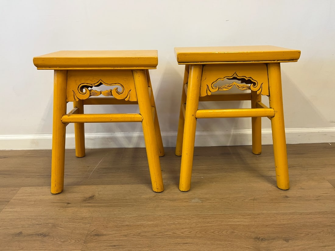 Painted Asian Stools, Pair - 2