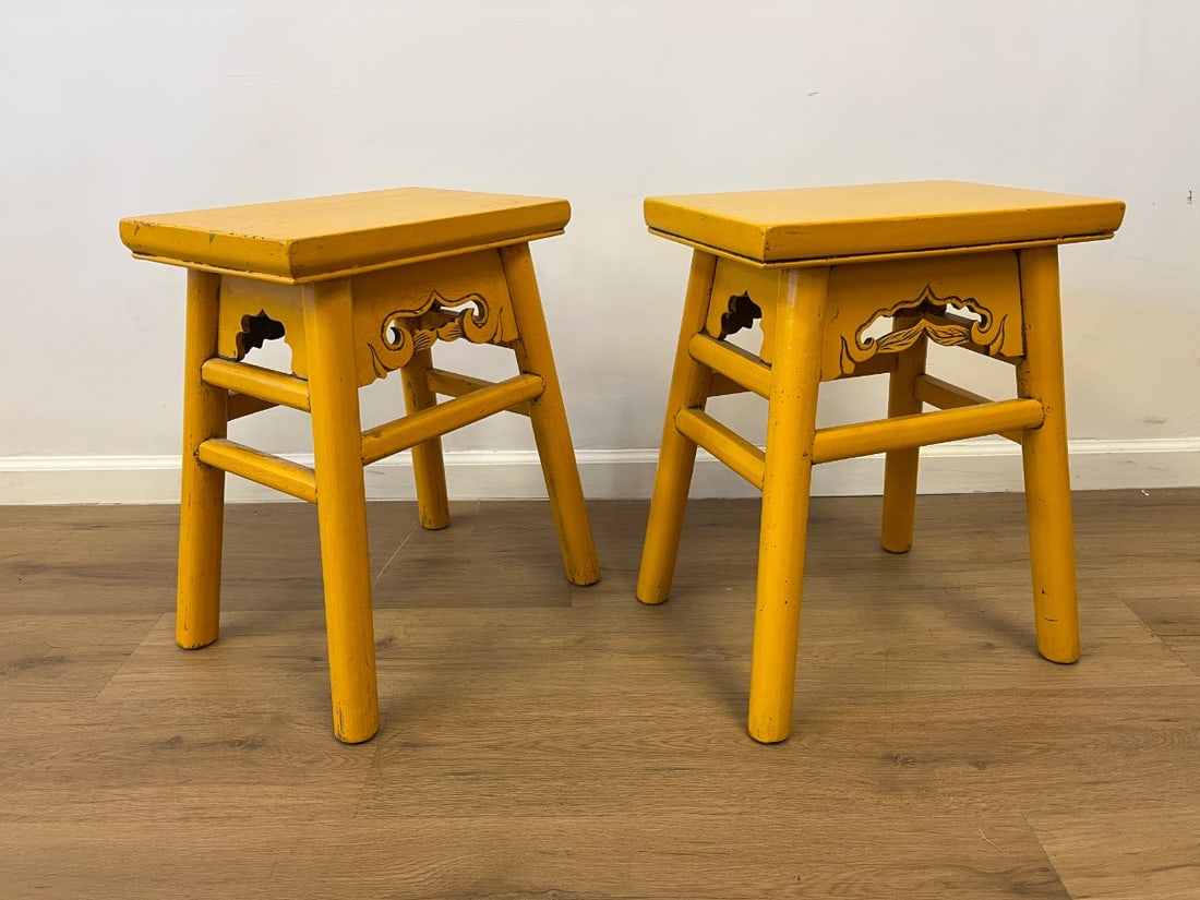 Painted Asian Stools, Pair - 4