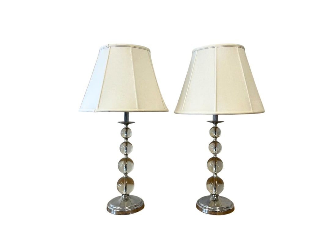 Glass Stacked Ball Lamps, Pair: Overall 16.25in w x 16.25in d x 30in hBase 7in diameterShade 16.25in diameter