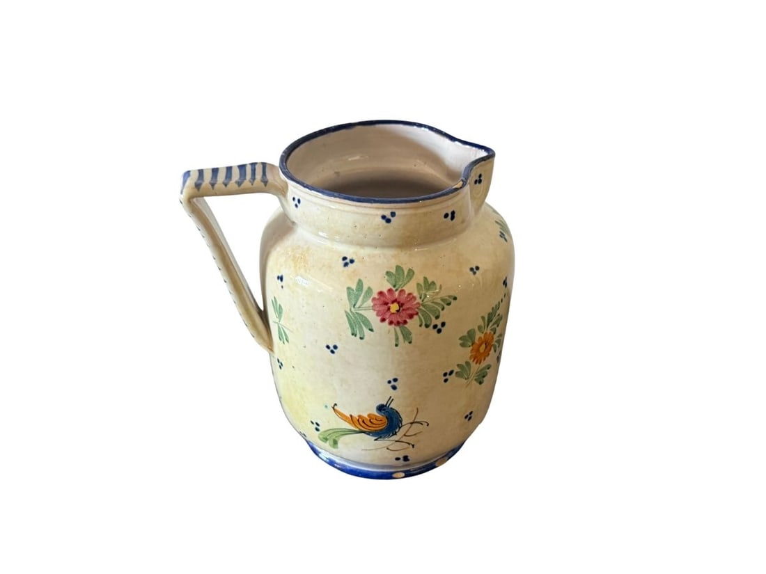 Petite Antique Hand Painted Ceramic Pitcher: 6in h