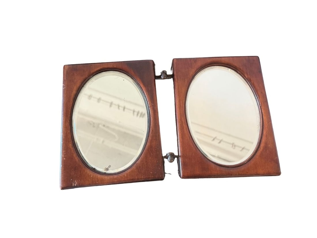 Antique Bi-Fold Shaving Mirror with Brass Hinges (1 of 11)