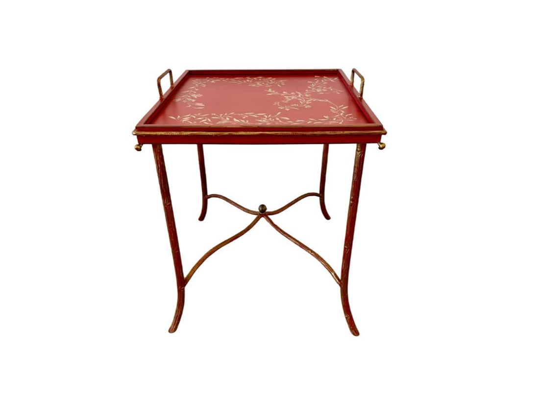 Red Chinoiserie Tray Top Iron Table (1 of 10)