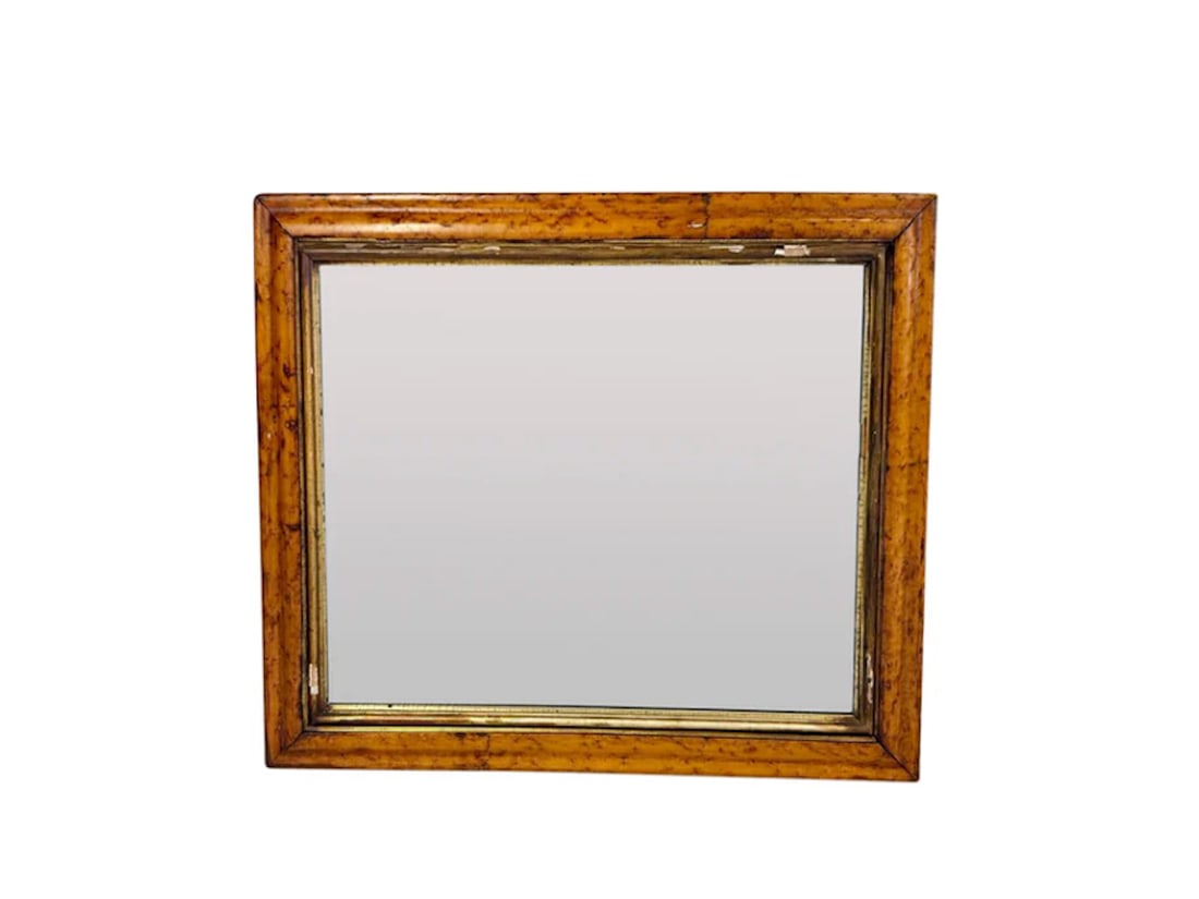 Antique Burlwood & Gilded Mirror: 36 in w x 30 in h x 1 in d
