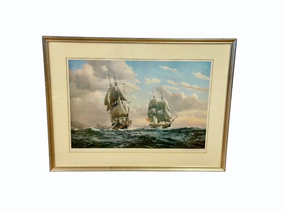 Framed Derek Gardner (1914-2007) signed Nautical Seascape: 35.5 in w x 27 in h x 1 in d