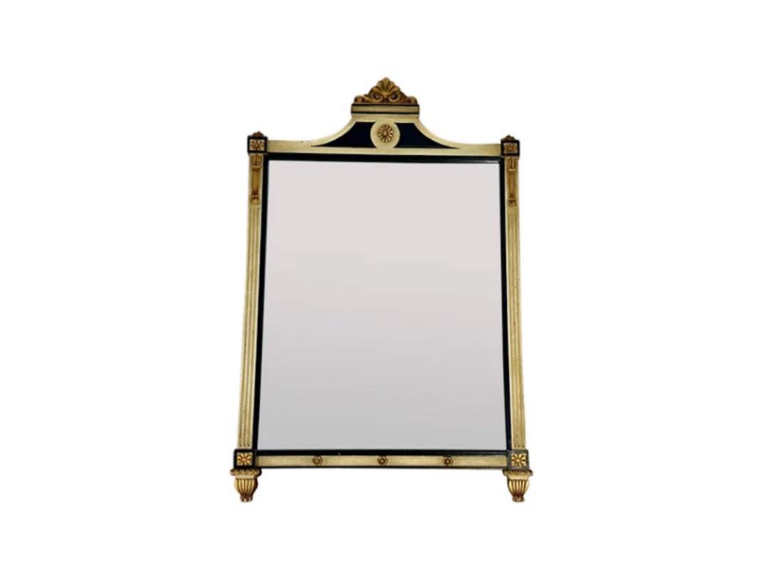 Regency Trumeau Mirror in Black and Gold: 27 in w x 40 in h x 2 in d