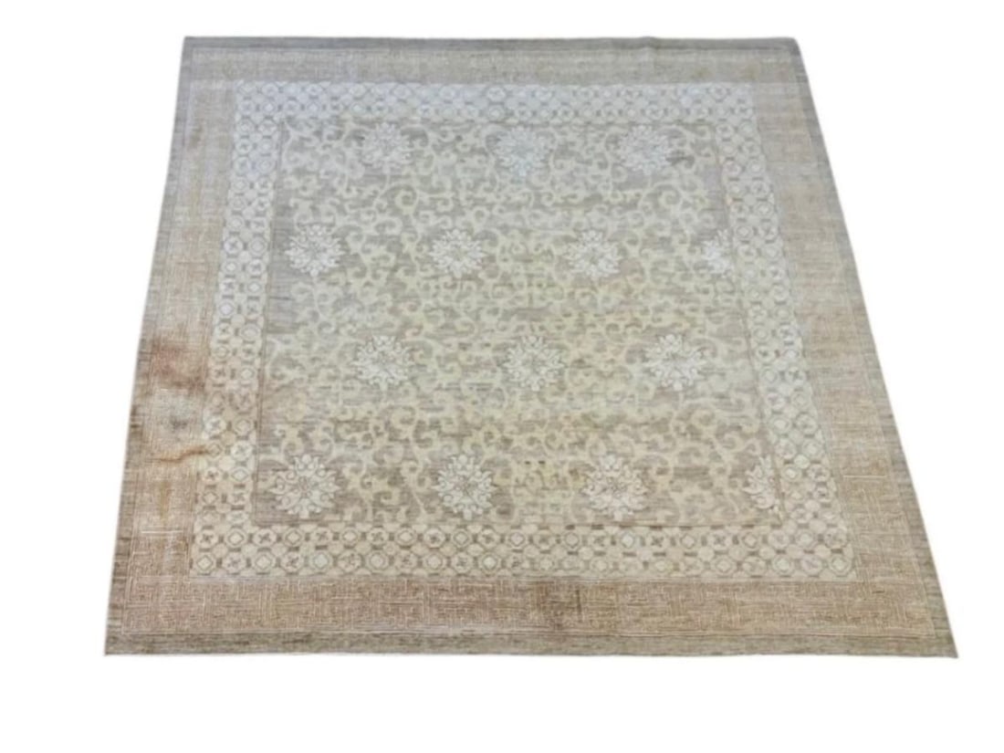 Hand Knotted Wool Oushak Rug, 10' x 14': 118.5 in w x 119 in l