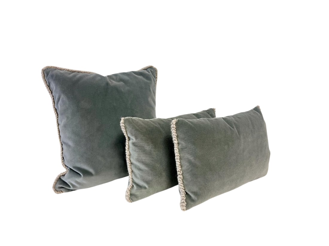 Restoration Hardware Blue Velvet Pillows, Set of Three: Lumbar: 20 in w x 12 in h, Square: 20 in x 20 in