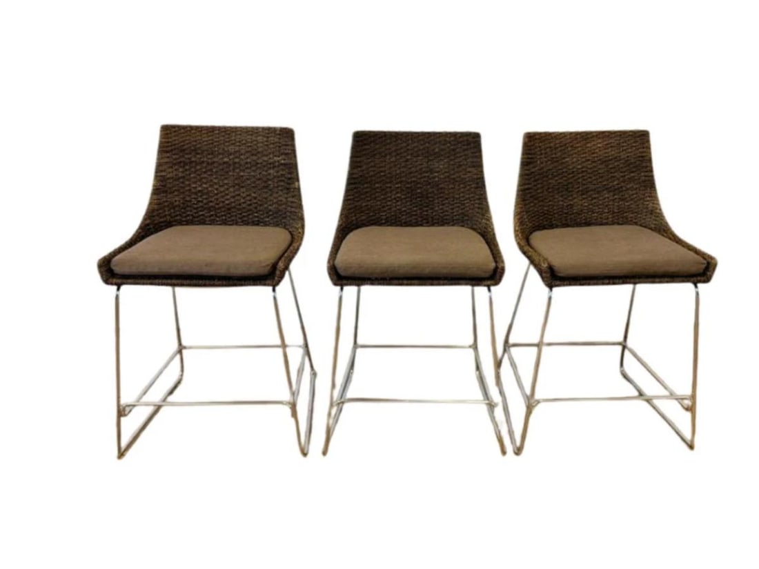 McGuire Woven Shelter Stools, Set of Three: 20 in w x 20 in d x 37 in h, Seat height: 26 in