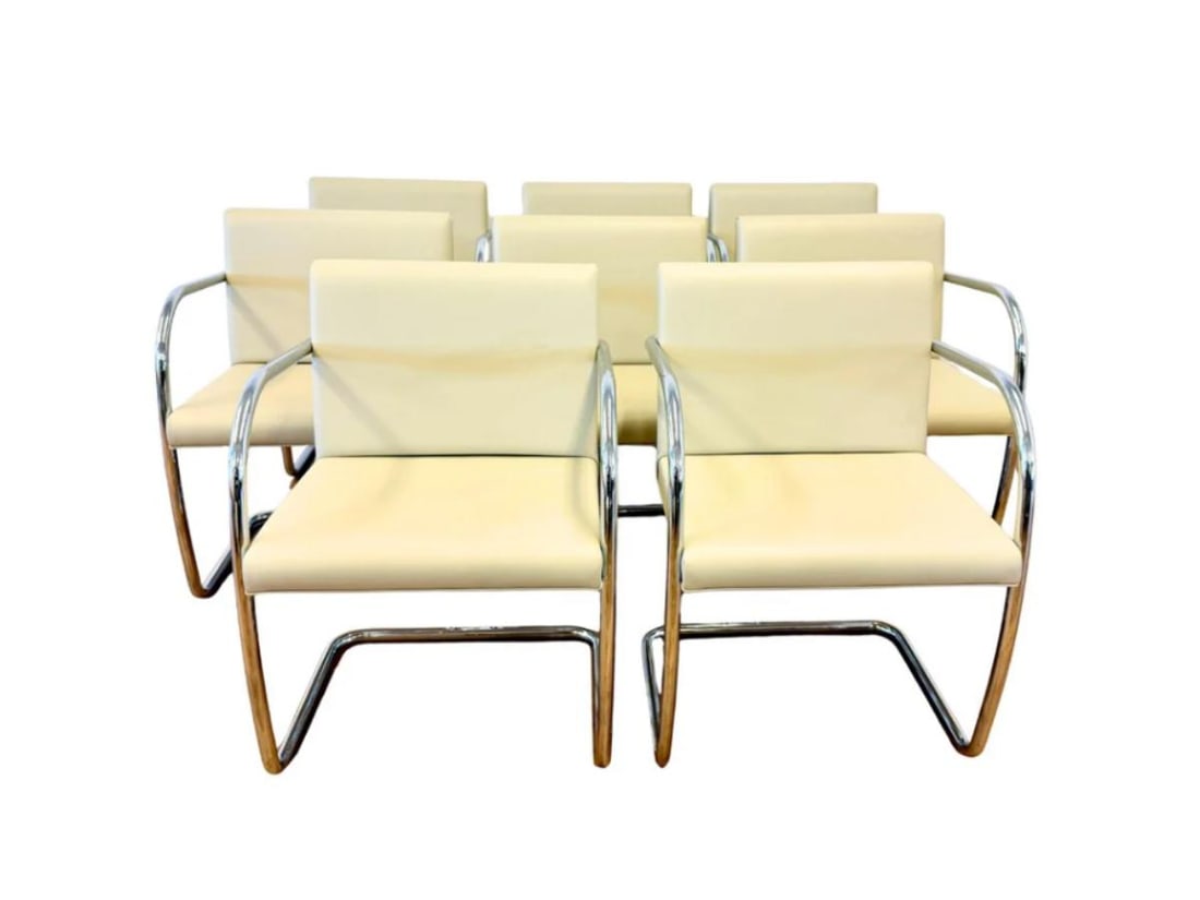 BRNO Tubular Chairs, Set of Eight: 21 in w x 23 in d x 31 in h, Seat height: 18”, Arm height: 27 in