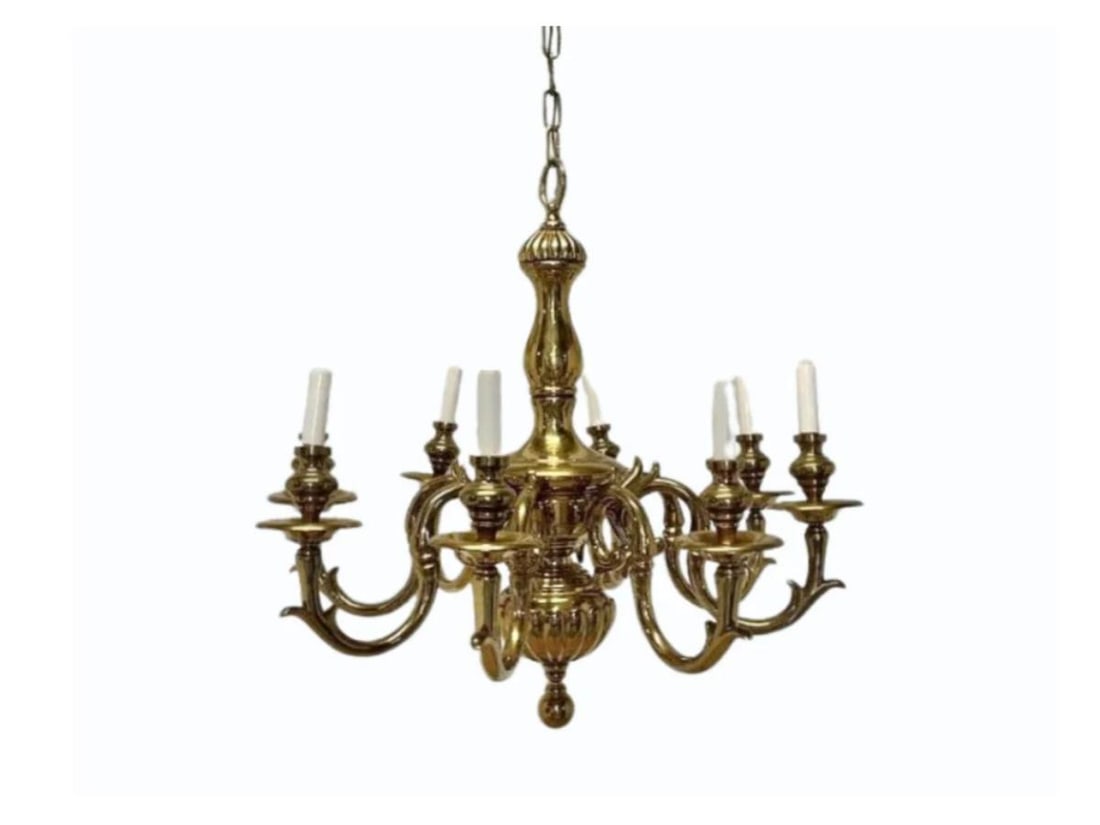 Polished Cast Brass Flemish Baroque Style Eight-Light Chandelier, Gadrooned Base (1 of 4)