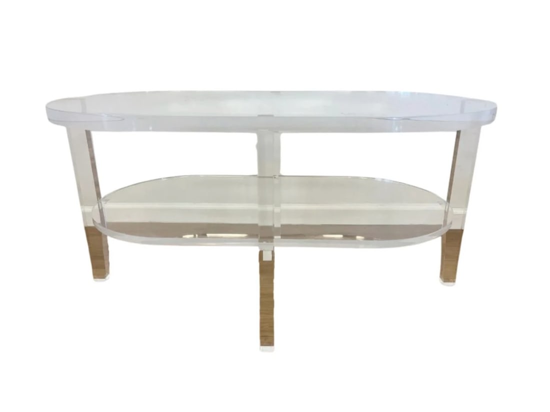 Vintage Two-Tier Lucite Coffee Table: 42 in w x 24 in d x 21 in h