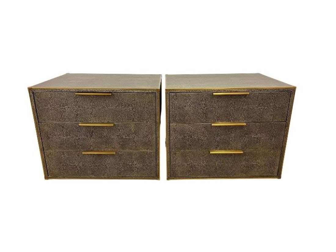 Restoration Hardware Grey Saunderson Shagreen Nightstands, Pair: 26 in w x 21 in d x 22.5 in h