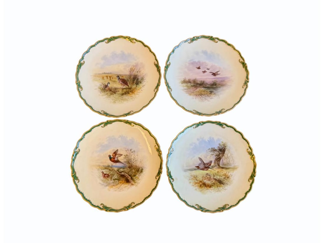Limoges Hand-Painted Cabinet Plates Made for TIffany & Co.: 9 in diameter, Set includes: Red Legged Partridge, Woodcock, Pheasant, Partridge