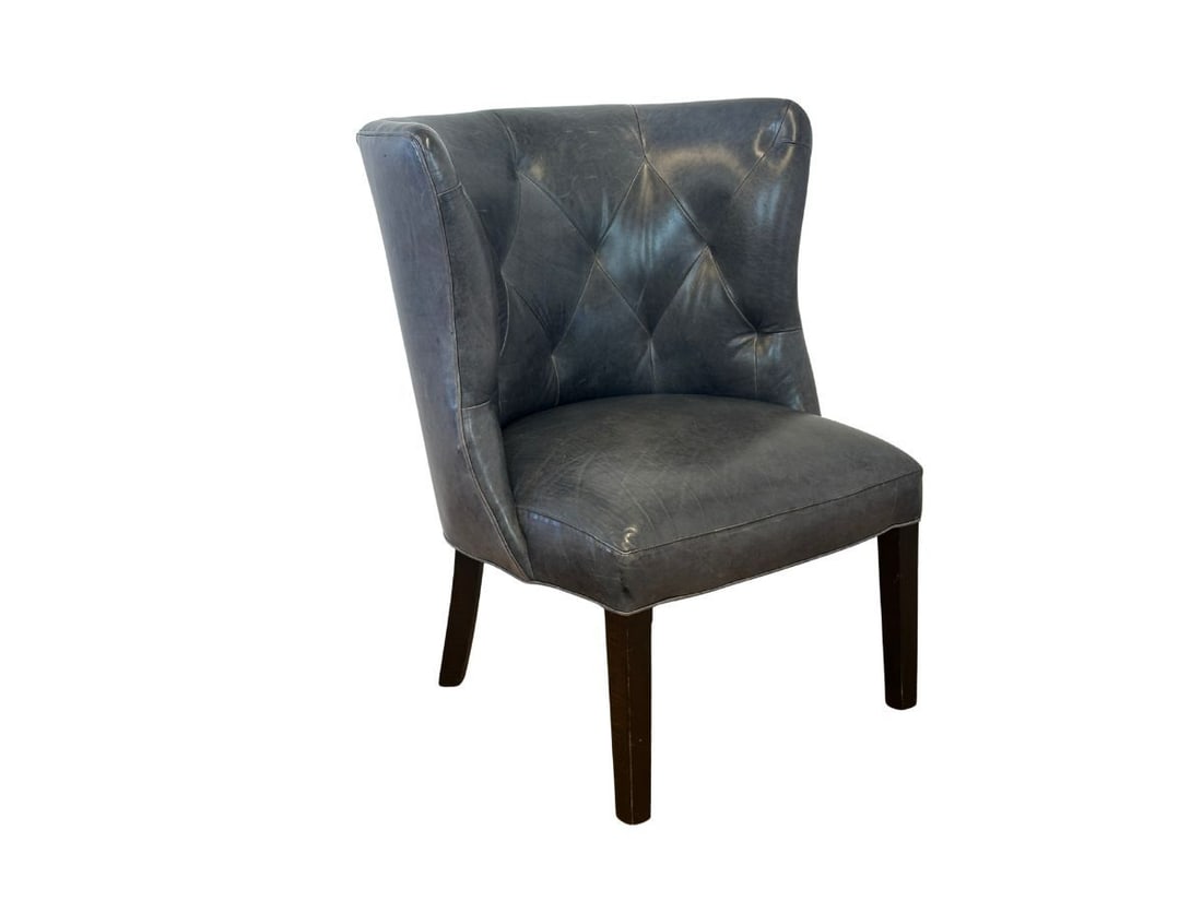 Tufted Grey Leather Chair: 32"w x 31"d x 37"h, Seat height: 16"