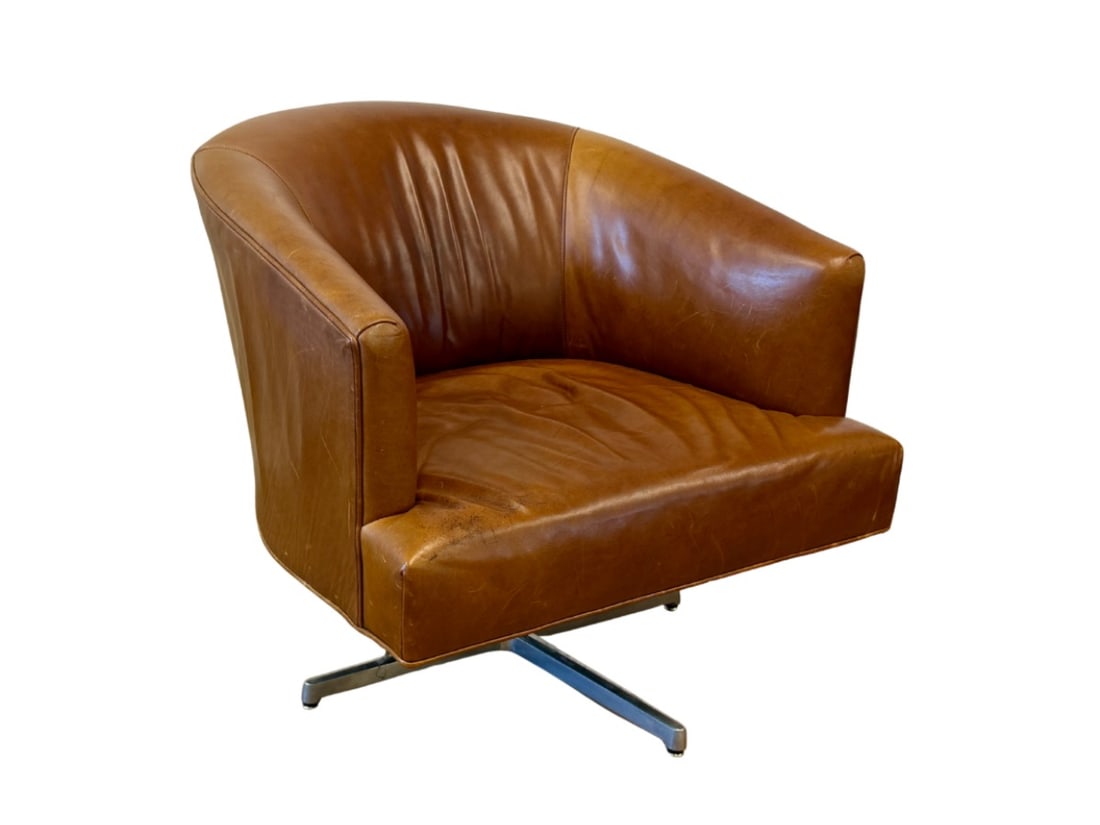 Vintage Brown Leather Swivel Chair (1 of 7)