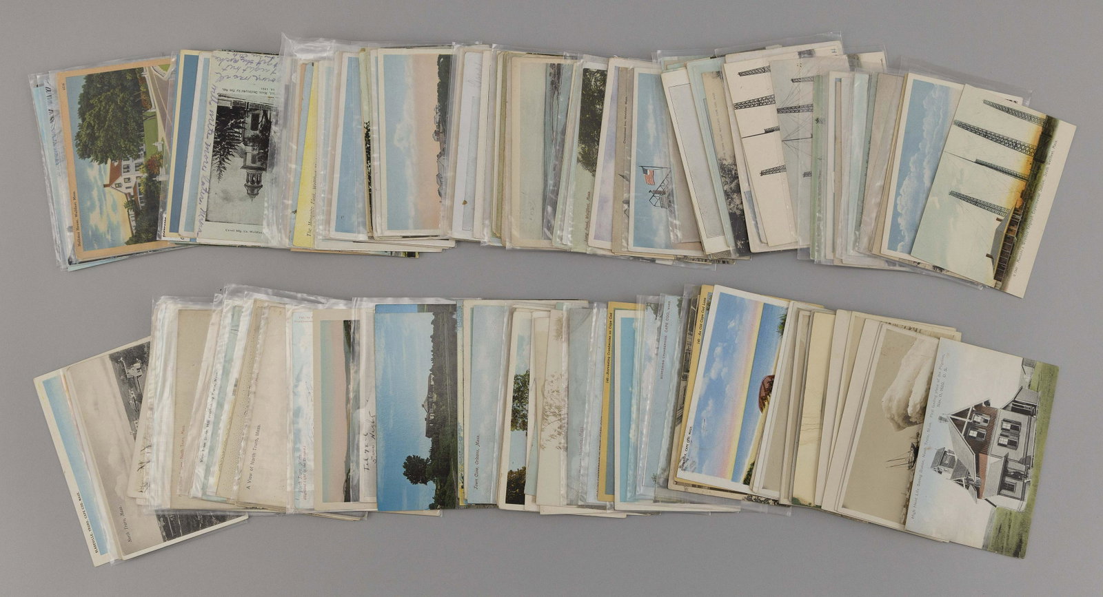 (CAPE COD: OUTER CAPE AND TOPICAL) 196 POSTCARDS 109: (CAPE COD: OUTER CAPE AND TOPICAL) 196 POSTCARDS Early To Mid-20th Century 109 Wellfleet: Oyster industry, Chequesset Inn, Old Oyster House and back shore, bird's-eye view, cottages at Point Pleasant,