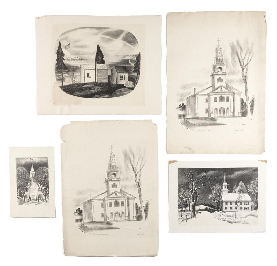 ERNEST FIENE, New York/Germany, 1894-1965, Eleven: ERNEST FIENENew York/Germany, 1894-1965Eleven unframed lithographs on paper: 1) "New England Church". Edition 40, #18. Pencil-signed lower right "Ernest Fiene 28". Exhibit and inve