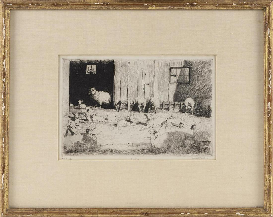 DANIEL GARBER, America, 1880-1958, Barnyard. "Siesta".,: DANIEL GARBERAmerica, 1880-1958Barnyard. "Siesta". Signed lower right "Daniel Garber". Titled lower center. Inscribed "D.G. imp" lower left.Provenance:A Provincetown Esta
