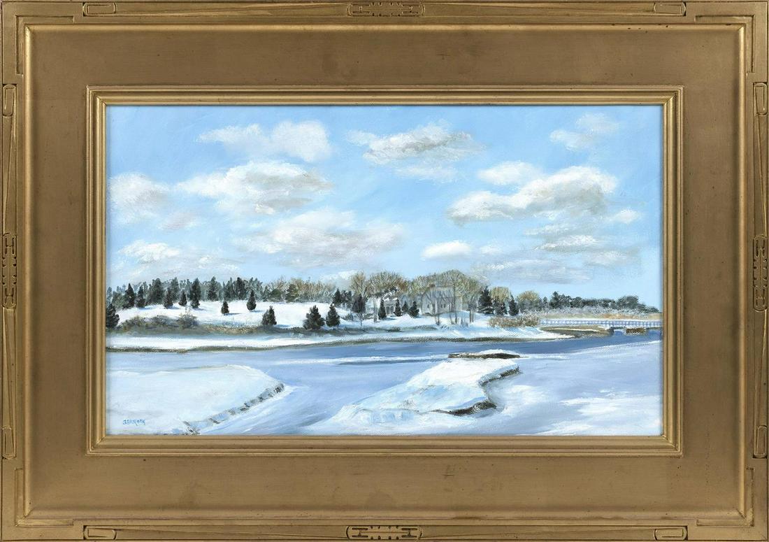 SANDRA BLISS K. ROTH, Cape Cod, Massachusetts,: SANDRA BLISS K. ROTH Cape Cod, Massachusetts, Contemporary Wintertime marsh landscape. Signed lower left "SBK Roth". Oil on canvas, 12" x 20". Framed 19" x 27".