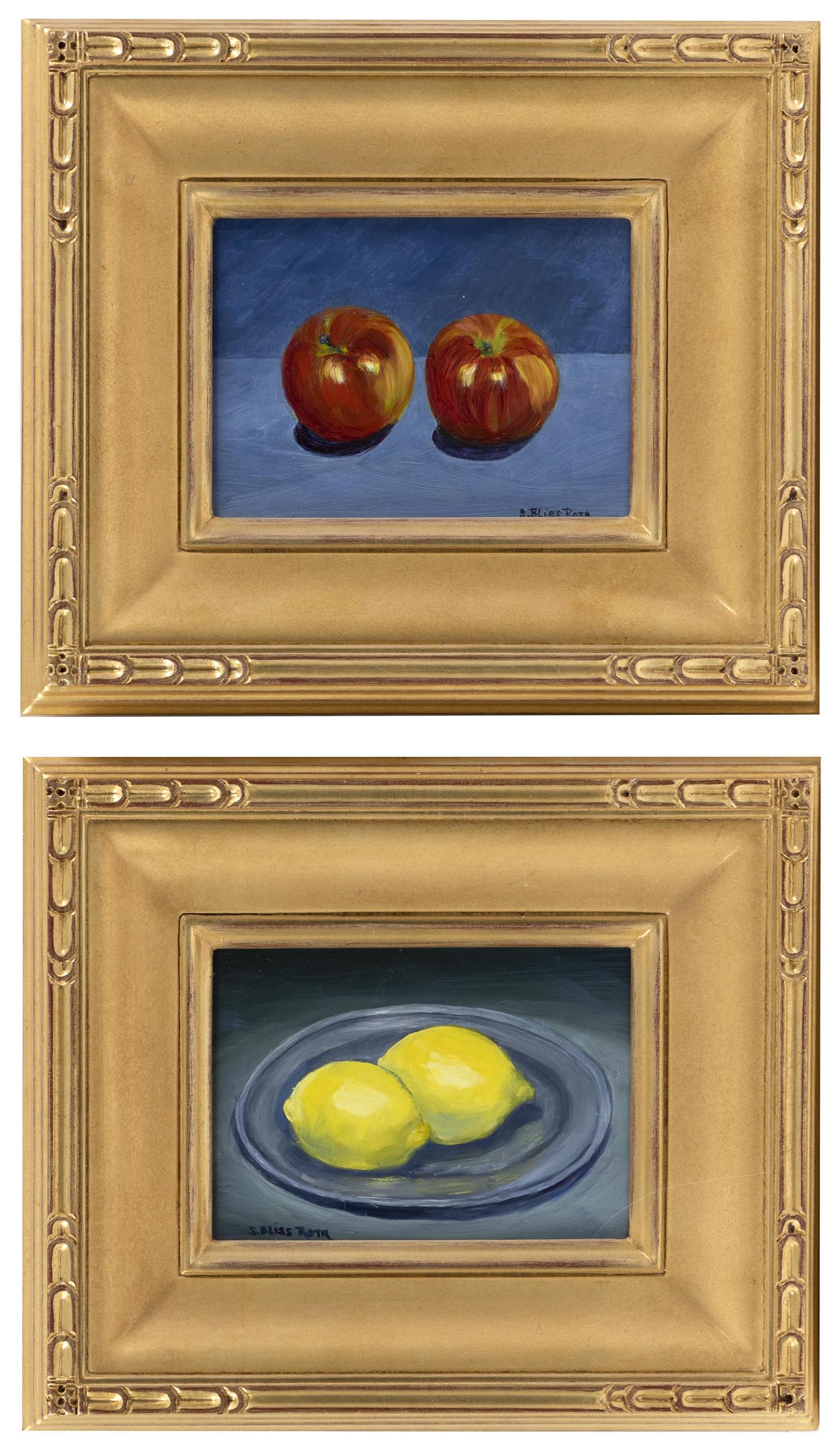 SANDRA BLISS K. ROTH, Cape Cod, Massachusetts,: SANDRA BLISS K. ROTH Cape Cod, Massachusetts, Contemporary Pair of still lifes: one titled verso "Still Life Study: Apples" and the other of two lemons on a plate. Signed lower left or right