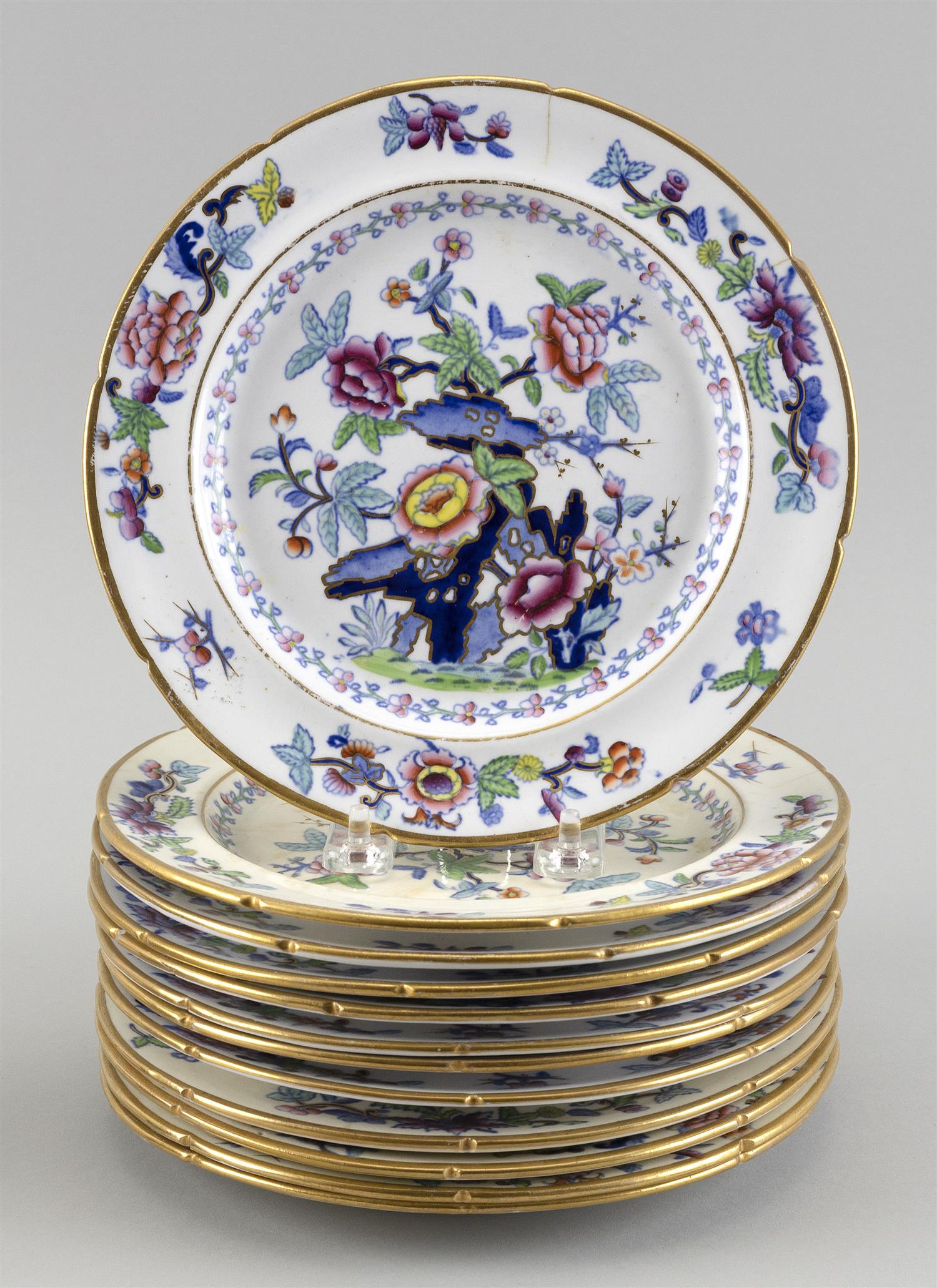TWELVE ENGLISH IRONSTONE PORCELAIN PLATES In the: TWELVE ENGLISH IRONSTONE PORCELAIN PLATES Late 19th/Early 20th Century In the Chinese taste. Diameters 8.25". Provenance: A Provincetown Estate.