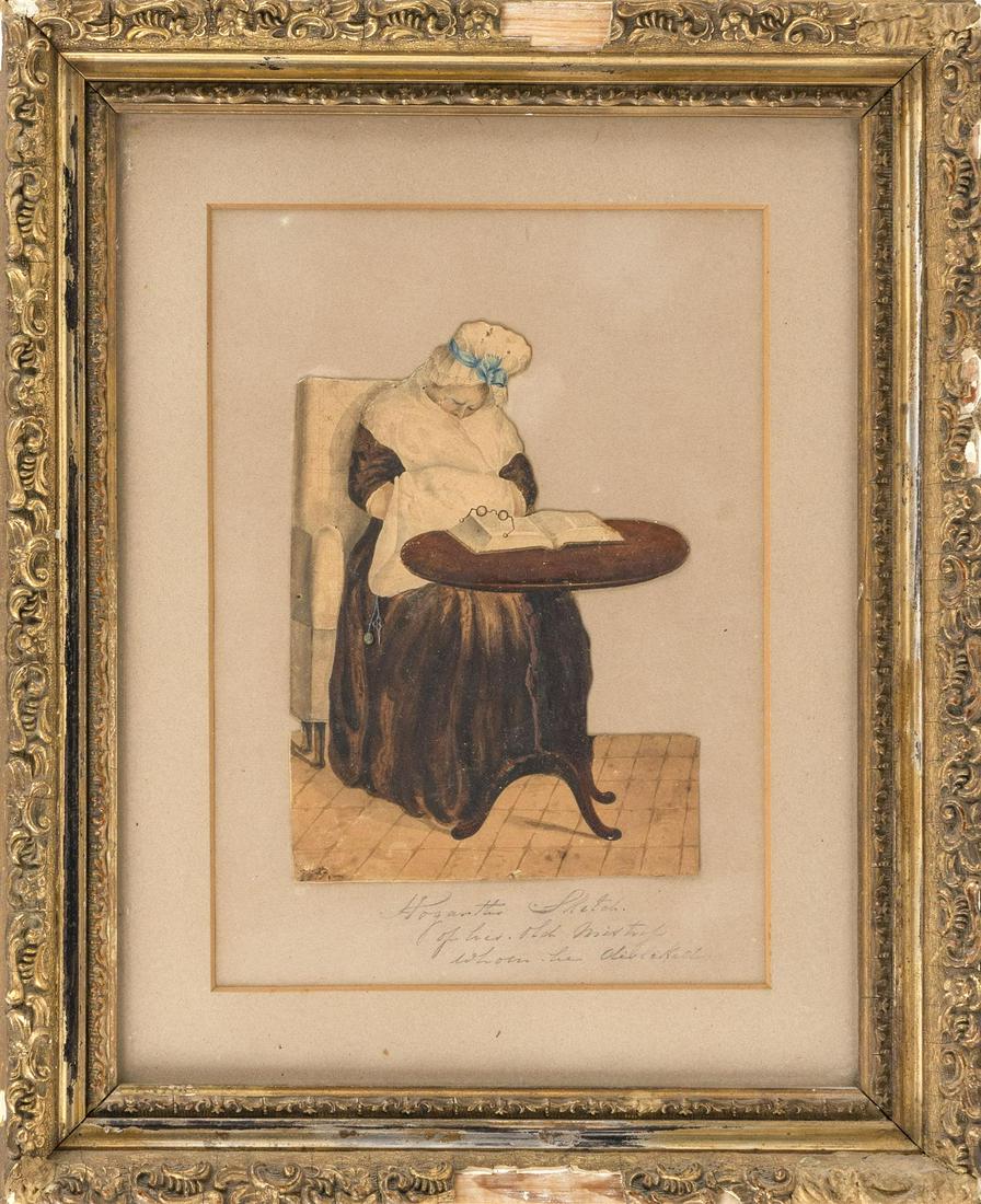 ATTRIBUTED TO WILLIAM HOGARTH, United Kingdom,: ATTRIBUTED TO WILLIAM HOGARTHUnited Kingdom, 1697-1764Woman falling asleep while reading a book. Unsigned. Label verso marked "From Collection of Sir Edmund Davies J.P. Purchased Christie's 15/5/